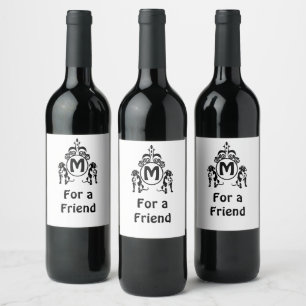 Étiquette Pour Bouteilles De Vin Monogramme de deux chiens de garde