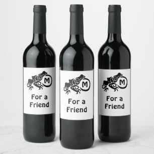 Étiquette Pour Bouteilles De Vin Monogramme de grenouille tribale de Wick
