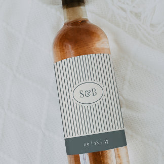 Étiquette Pour Bouteilles De Vin Monogramme de mariage classique Pinstripe Spruce f