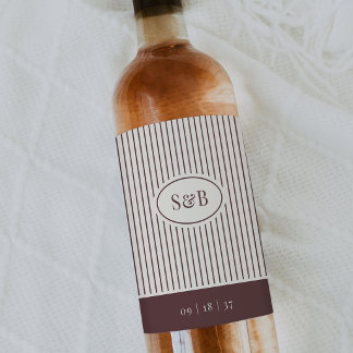 Étiquette Pour Bouteilles De Vin Monogramme de mariage classique rayé bordeaux