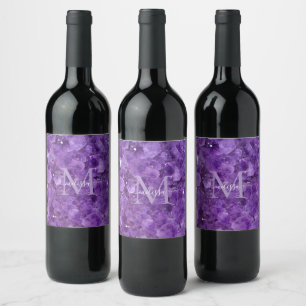 Étiquette Pour Bouteilles De Vin Monogramme de nom personnalisé avec pierre de nais