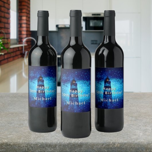 Étiquette Pour Bouteilles De Vin Monogramme de nuit bleu marine