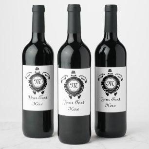 Étiquette Pour Bouteilles De Vin Monogramme de shellback de tortue diamant