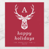 Étiquette Pour Bouteilles De Vin Monogramme de silhouette de cerf élégant rouge (Étiquettes simples)