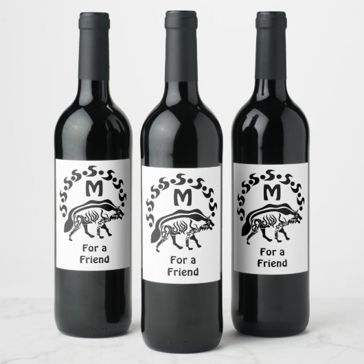 Étiquette Pour Bouteilles De Vin Monogramme d'hyène tribus (Bouteilles)