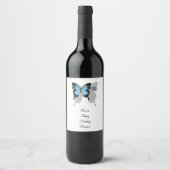 Étiquette Pour Bouteilles De Vin Monogramme d'ombre à papillon bleu (Devant)