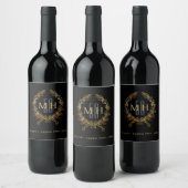 Étiquette Pour Bouteilles De Vin Monogramme d'or noir 50e anniversaire de mariage (Bouteilles)