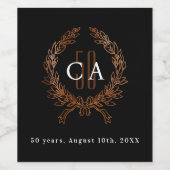 Étiquette Pour Bouteilles De Vin Monogramme d'or rose noir 50e anniversaire de mari (Étiquettes simples)