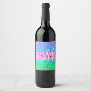 Étiquette Pour Bouteilles De Vin Monogramme du dégradé de la Parties scintillant ve