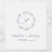 Étiquette Pour Bouteilles De Vin Monogramme Dusty Blue Foliage Wreath (Étiquettes simples)