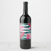 Étiquette Pour Bouteilles De Vin monogramme floral d'été exotique rayé (Devant)