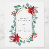 Étiquette Pour Bouteilles De Vin Monogramme floral rouge Poinsettia (Étiquettes simples)