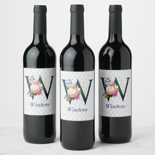 Étiquette Pour Bouteilles De Vin Monogramme floral W (Bouteilles)