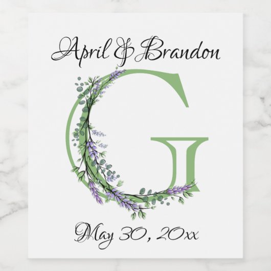 Étiquette Pour Bouteilles De Vin Monogramme G Lavande Eucalyptus (Étiquettes simples)