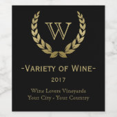 Étiquette Pour Bouteilles De Vin Monogramme Golden Laurel Wreath (Étiquettes simples)