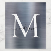 Étiquette Pour Bouteilles De Vin Monogramme gris argenté Script Girly Acier métalli (Étiquettes simples)