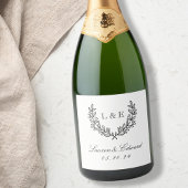Étiquette Pour Bouteilles De Vin Monogramme Initial de Mariage Classique au Laurier