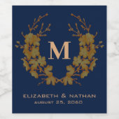 Étiquette Pour Bouteilles De Vin Monogramme initial Gold Floral Modèle Marine bleu (Étiquettes simples)
