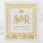 Étiquette Pour Bouteilles De Vin Monogramme Mariage Eléphant Or & Lotus (Étiquettes simples)