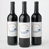 Étiquette Pour Bouteilles De Vin Monogramme Mariage en bois floral bleu vif (Bouteilles)