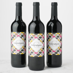 Étiquette Pour Bouteilles De Vin Monogramme Maximaliste Arc-en-ciel Dot Mandalas Pa