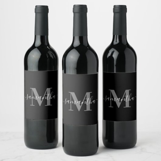 Étiquette Pour Bouteilles De Vin Monogramme minimaliste noir (Bouteilles)
