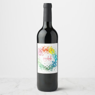 Étiquette Pour Bouteilles De Vin Monogramme Modèle Personnalisé Arc-en-ciel moder