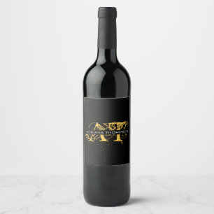 Étiquette Pour Bouteilles De Vin Monogramme moderne en noir et or