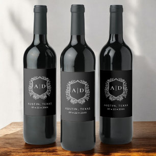 Étiquette Pour Bouteilles De Vin Monogramme moderne Mariage crête noire