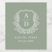 Étiquette Pour Bouteilles De Vin Monogramme moderne Mariage Sage Green Crest (Étiquettes simples)