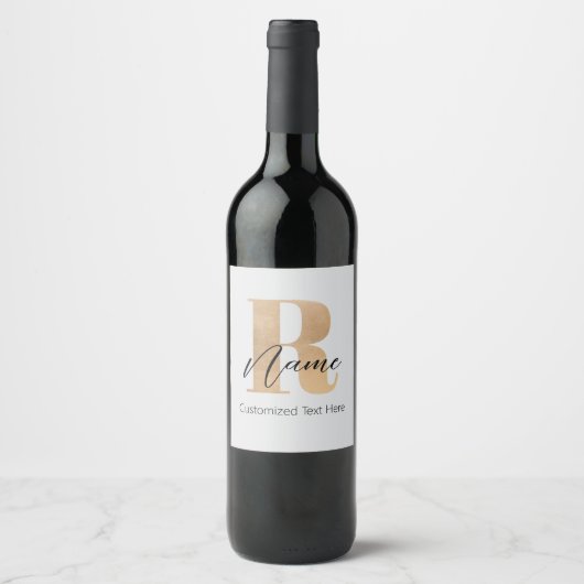 Étiquette Pour Bouteilles De Vin Monogramme moderne Recherche initiale & nom Person (Devant)