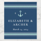 Étiquette Pour Bouteilles De Vin Monogramme nautique Mariage bleu marine (Étiquettes simples)