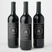 Étiquette Pour Bouteilles De Vin Monogramme noir cadre élégant (Bouteilles)