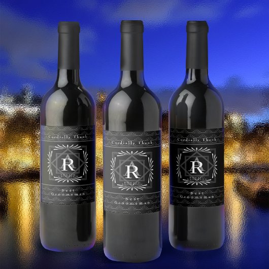 Étiquette Pour Bouteilles De Vin Monogramme noir cadre élégant