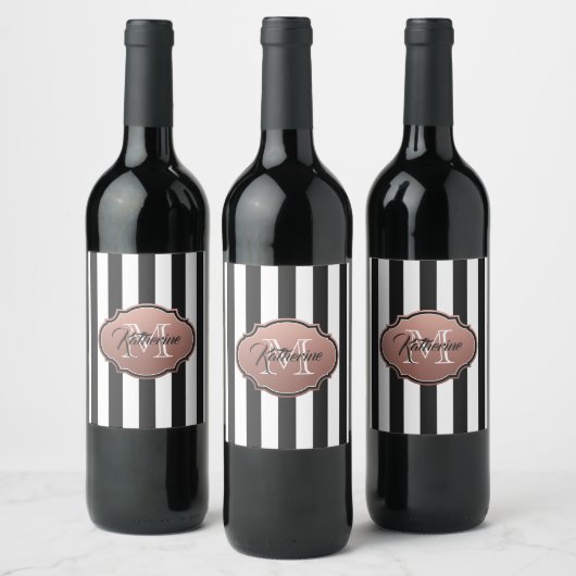 Étiquette Pour Bouteilles De Vin Monogramme noir et blanc (Bouteilles)
