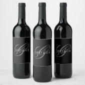 Étiquette Pour Bouteilles De Vin Monogramme Noir Gris Initial Script Nom (Bouteilles)