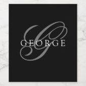 Étiquette Pour Bouteilles De Vin Monogramme noir gris Nom initial du script (Étiquettes simples)