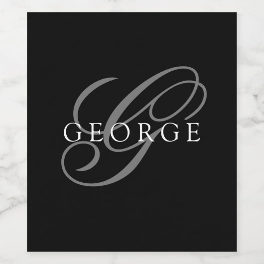 Étiquette Pour Bouteilles De Vin Monogramme noir gris Nom initial du script (Étiquettes simples)
