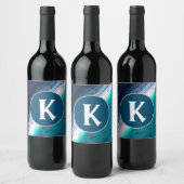 Étiquette Pour Bouteilles De Vin Monogramme océanique Abstrait (Bouteilles)