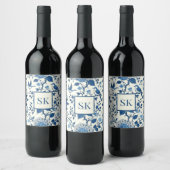 Étiquette Pour Bouteilles De Vin Monogramme personnalisé Chinoiserie Bleu et blanc (Bouteilles)