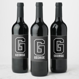 Étiquette Pour Bouteilles De Vin Monogramme personnalisé en noir blanc