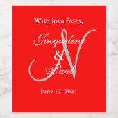 Étiquette Pour Bouteilles De Vin Monogramme romantique rouge blanc Mariage (Étiquettes simples)