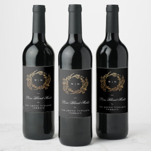 Étiquette Pour Bouteilles De Vin Monogramme traditionnel Noir Crest Mariage classiq