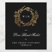 Étiquette Pour Bouteilles De Vin Monogramme traditionnel Noir Crest Mariage classiq (Étiquettes simples)