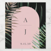 Étiquette Pour Bouteilles De Vin Monogramme Tropical Blush Pink Arch Feuilles (Étiquettes simples)