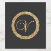 Étiquette Pour Bouteilles De Vin Monogramme V, élégante écriture dorée (Étiquettes simples)