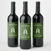 Étiquette Pour Bouteilles De Vin Monogramme vert cadre élégant (Bouteilles)