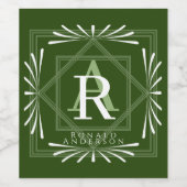 Étiquette Pour Bouteilles De Vin Monogramme vert cadre élégant (Étiquettes simples)