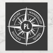 Étiquette Pour Bouteilles De Vin Monographie d'emblème de compas noir et blanc (Étiquettes simples)