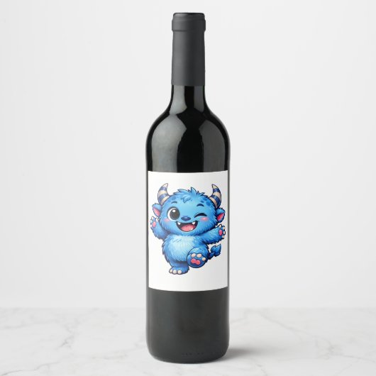 Étiquette Pour Bouteilles De Vin Monstre Bleu Mignon (Devant)